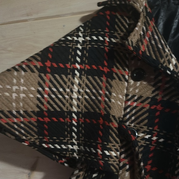 Steve Madden Multicolor Plaid Wool Blend Tweed Crop Peacoat fall vibe-size s/m - Picture 4 of 5